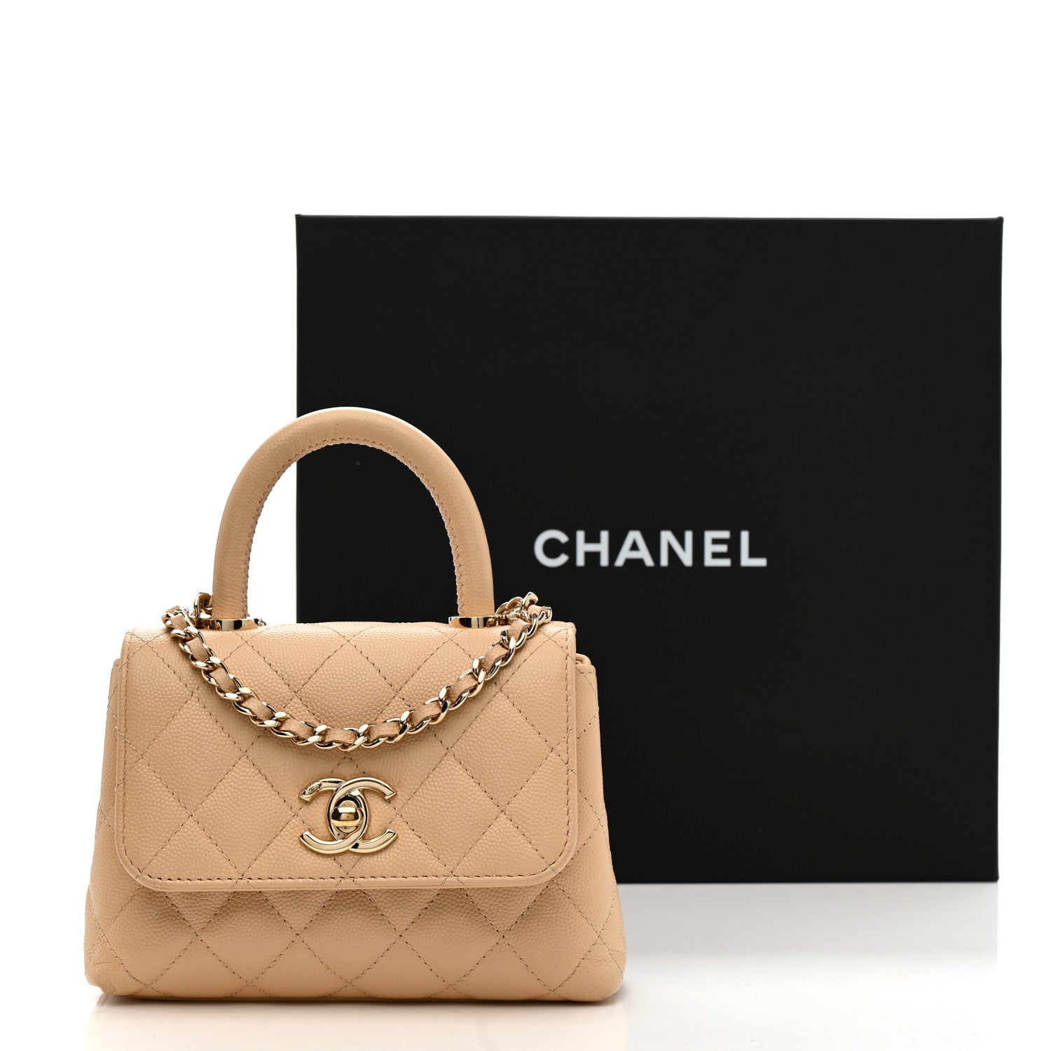 Chanel Caviar Quilted Coco Handle Clutch With Chain Beige 11 of 11