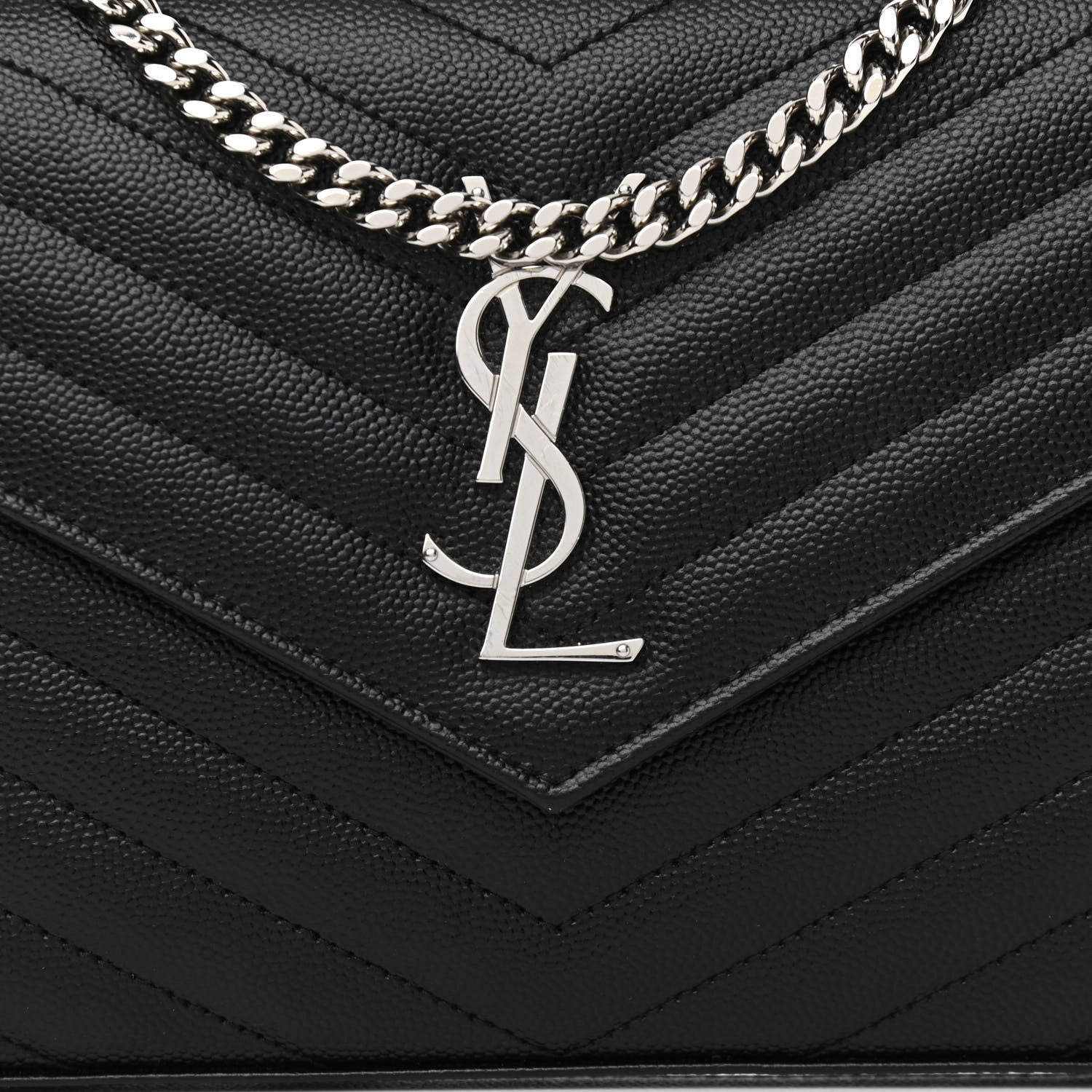 Saint Laurent Grain De Poudre Matelasse Chevron Monogram Chain Wallet Black 7 of 10