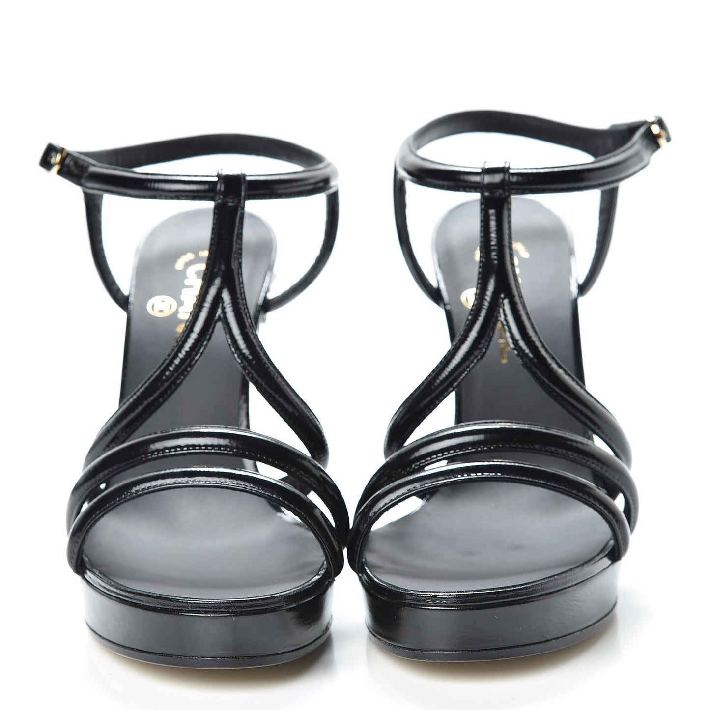 Patent Crumpled Calfskin Parthenon Platform Sandals 40 Black