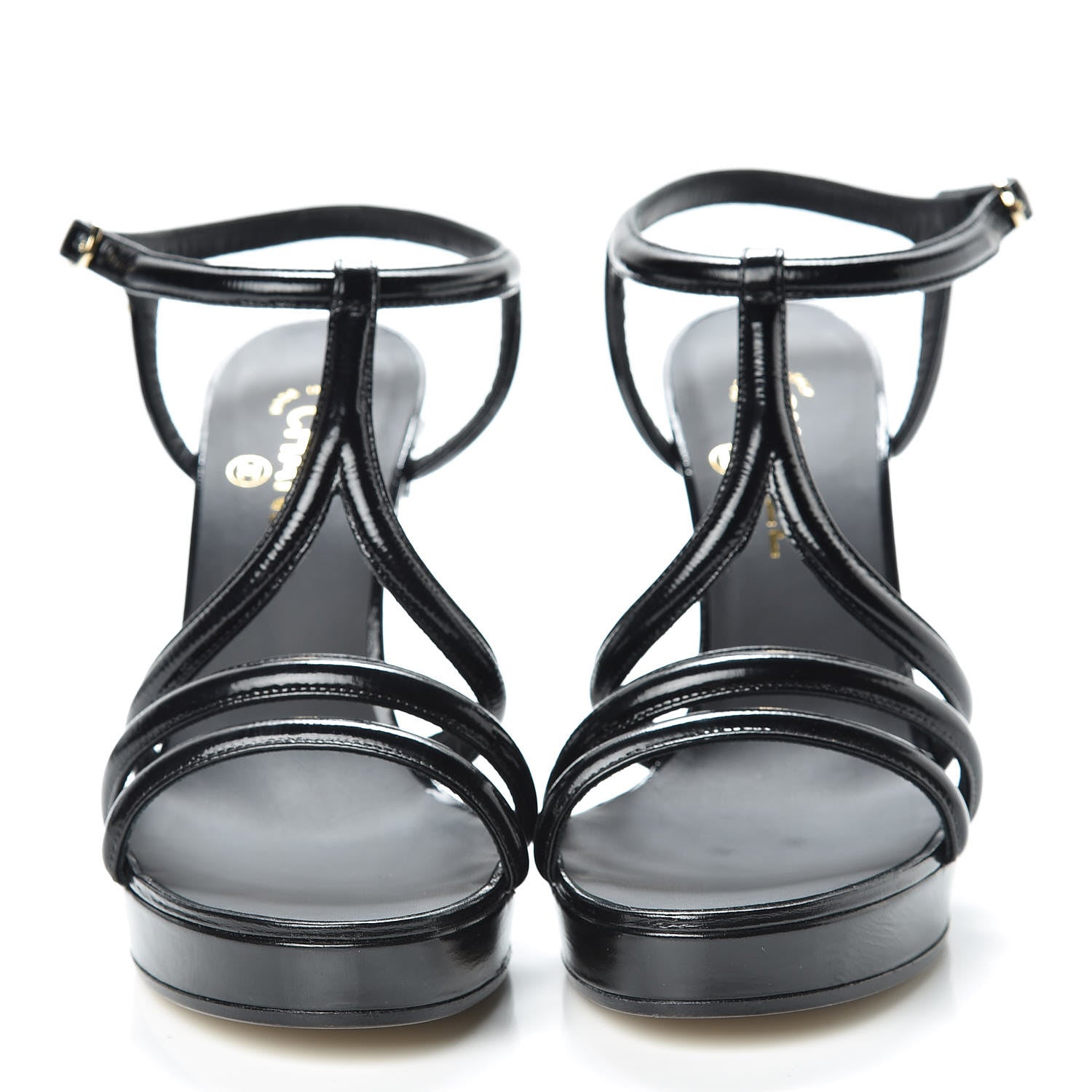 Chanel Patent Crumpled Calfskin Parthenon Platform Sandals 40 Black 2 of 10