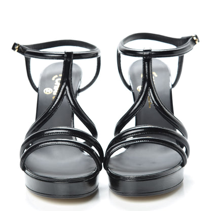 Chanel Patent Crumpled Calfskin Parthenon Platform Sandals 40 Black 2 of 10