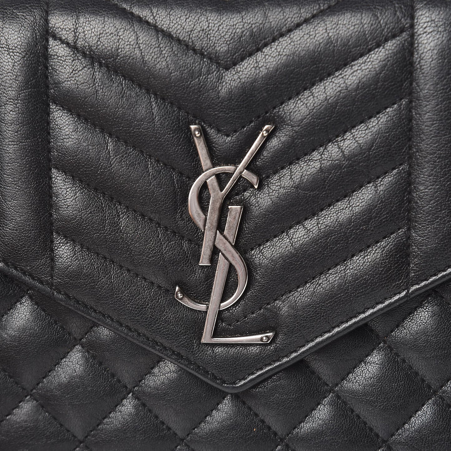 Sheepskin Tri-Quilt Monogram Envelope Chain Wallet Black
