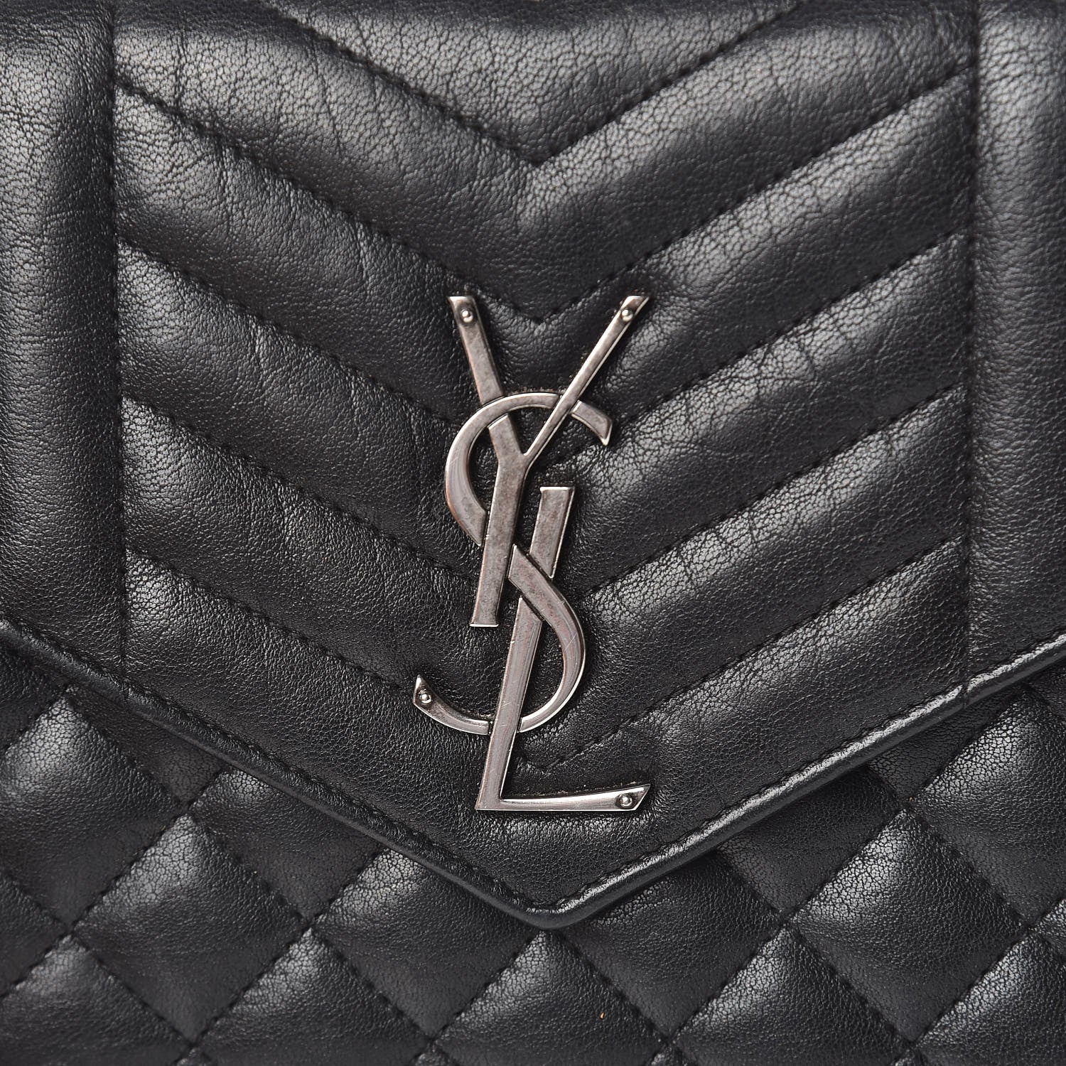 Saint Laurent Sheepskin Tri-Quilt Monogram Envelope Chain Wallet Black 10 of 10