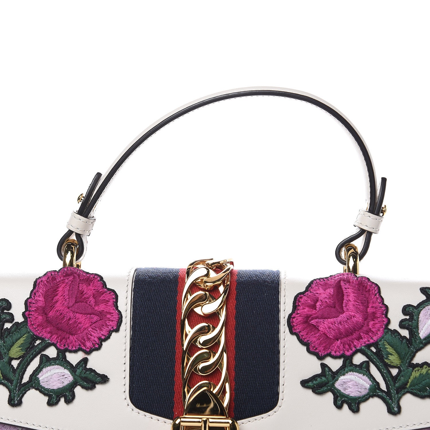 Gucci Calfskin Embroidered Medium Sylvie Top Handle Bag White 12 of 12