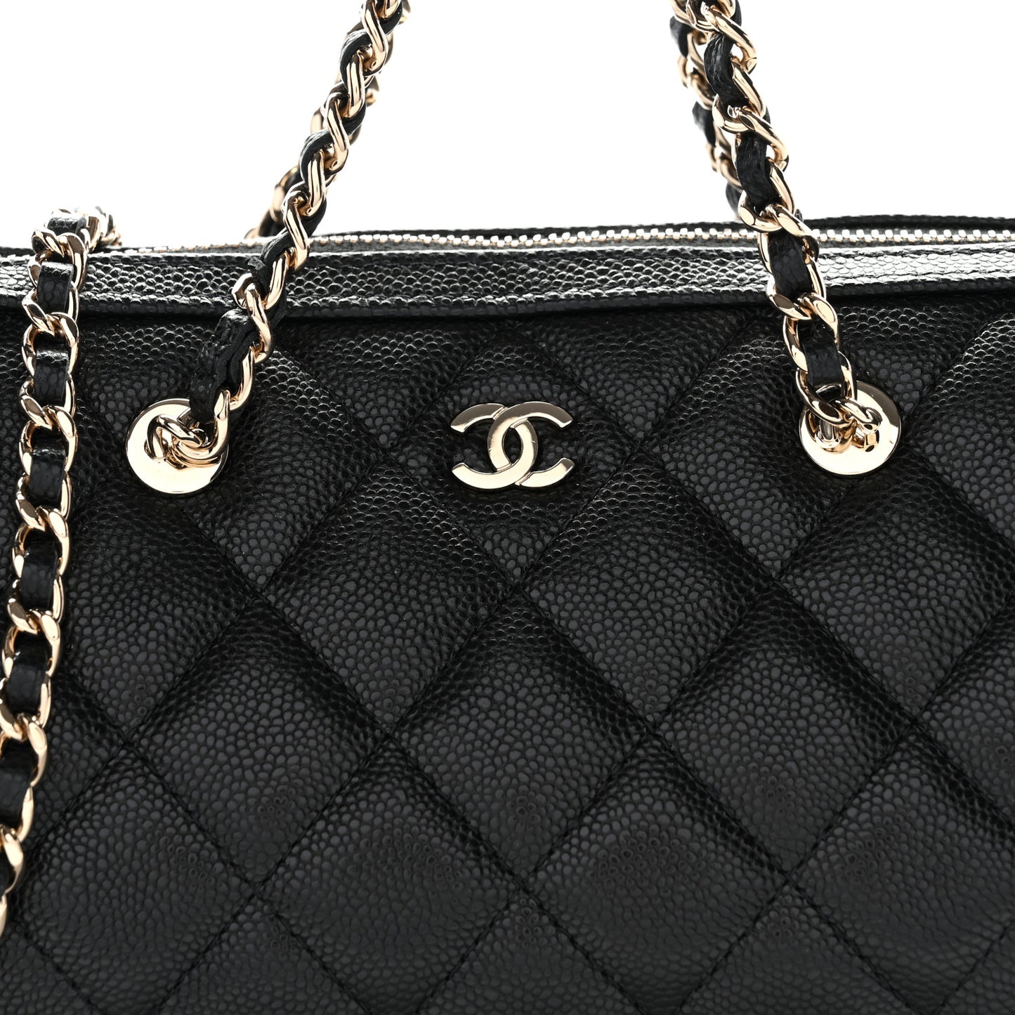 Caviar Quilted Barrel Clutch With Chain  Black