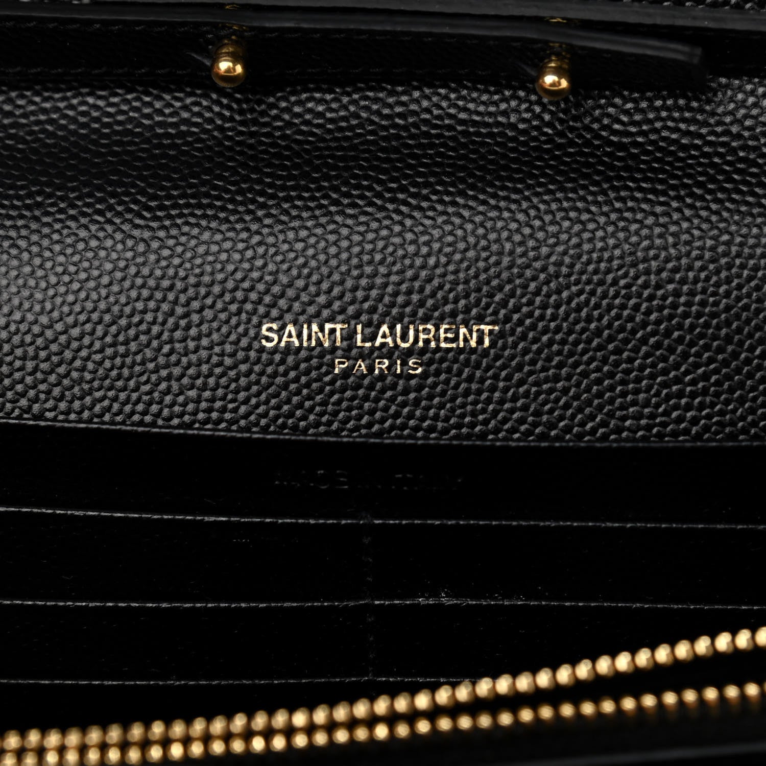 Saint Laurent Grain De Poudre Matelasse Chevron Monogram Chain Wallet Black 6 of 10