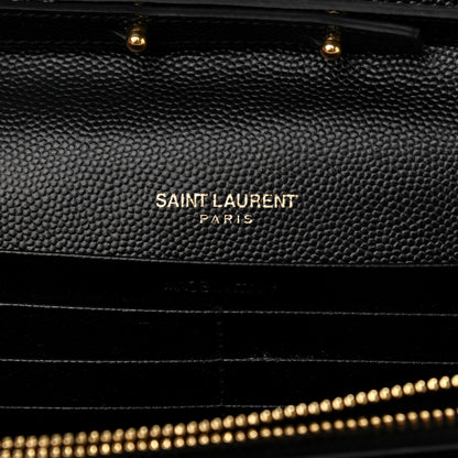 Saint Laurent Grain De Poudre Matelasse Chevron Monogram Chain Wallet Black 6 of 10