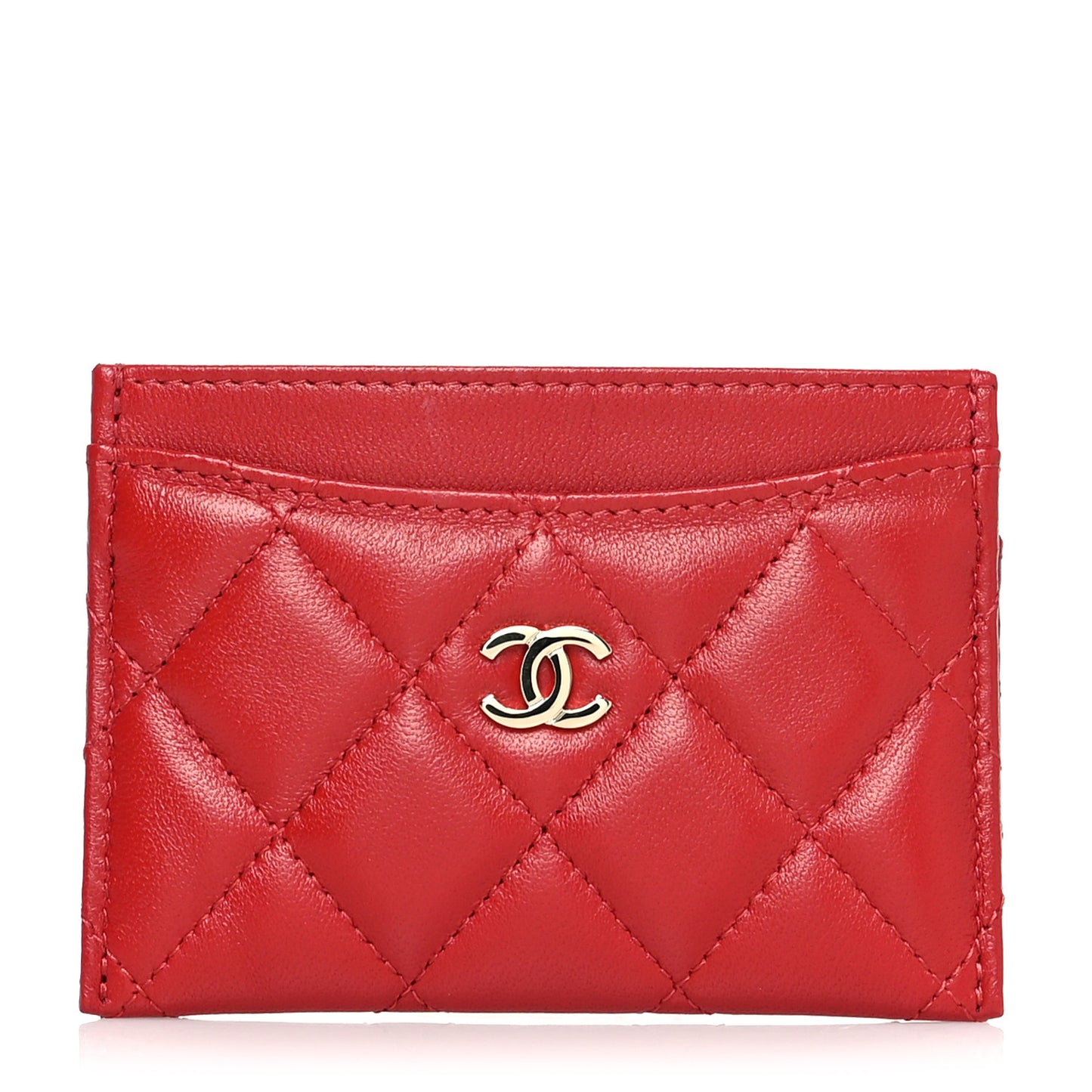 Lambskin Quilted Card Holder Red