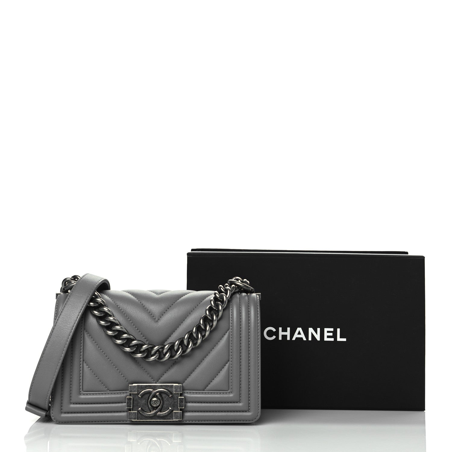 Chanel Calfskin Chevron Quilted Small Boy Flap Grey 11 of 11