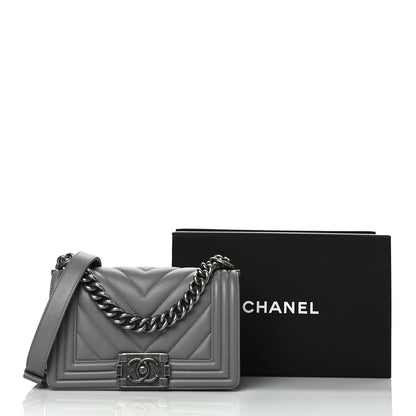 Chanel Calfskin Chevron Quilted Small Boy Flap Grey 11 of 11