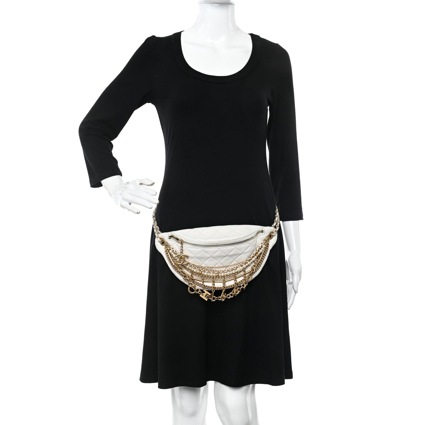 Lambskin Quilted All About Chains Waist Belt Bag White