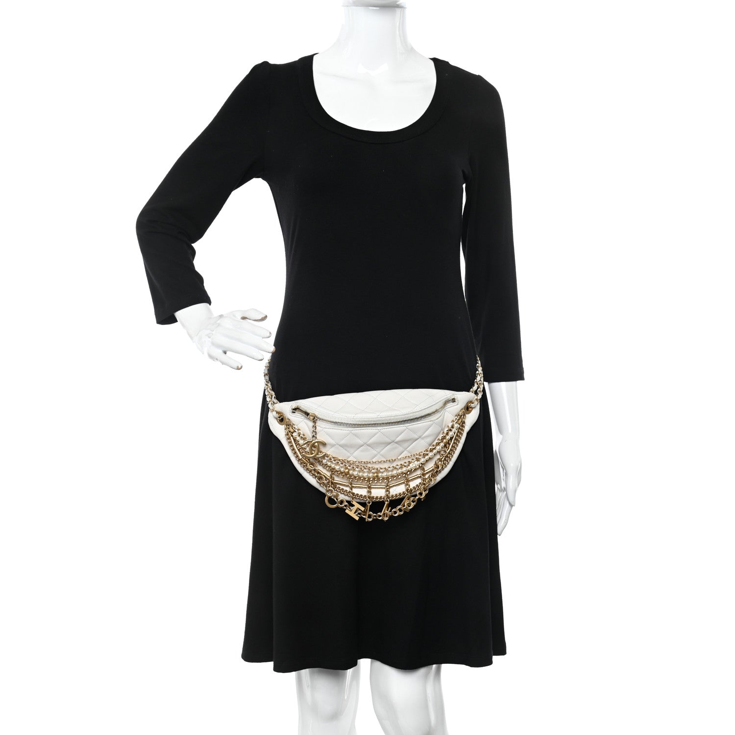 Chanel Lambskin Quilted All About Chains Waist Belt Bag White 2 of 11