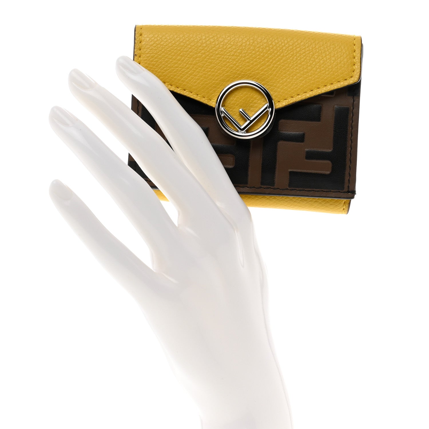 Fendi Vitello Liberty F is Fendi Bi-Color FF 1974 Embossed Micro Tri-Fold Envelope Wallet Maya Black Sunflower 2 of 10
