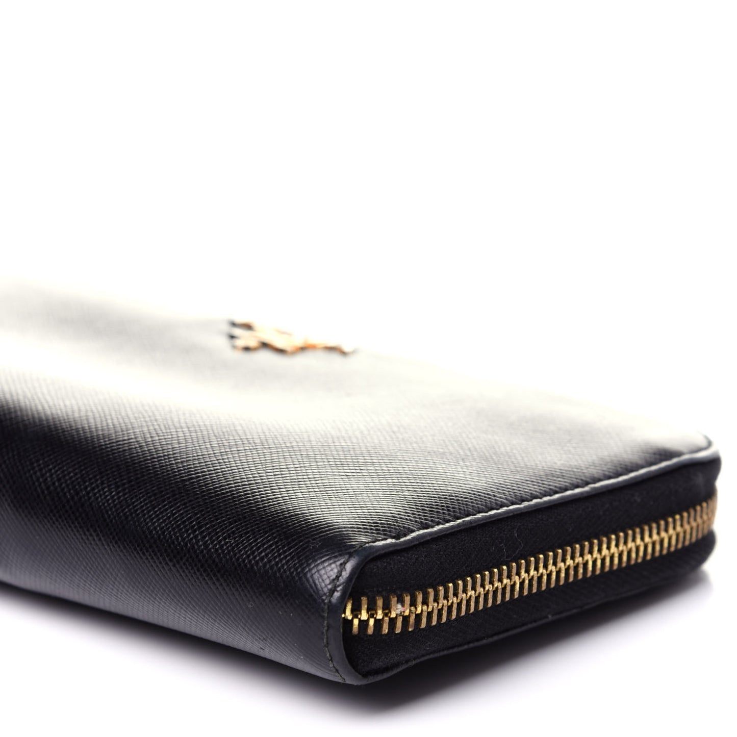Saffiano Metal Zip Around Wallet Black