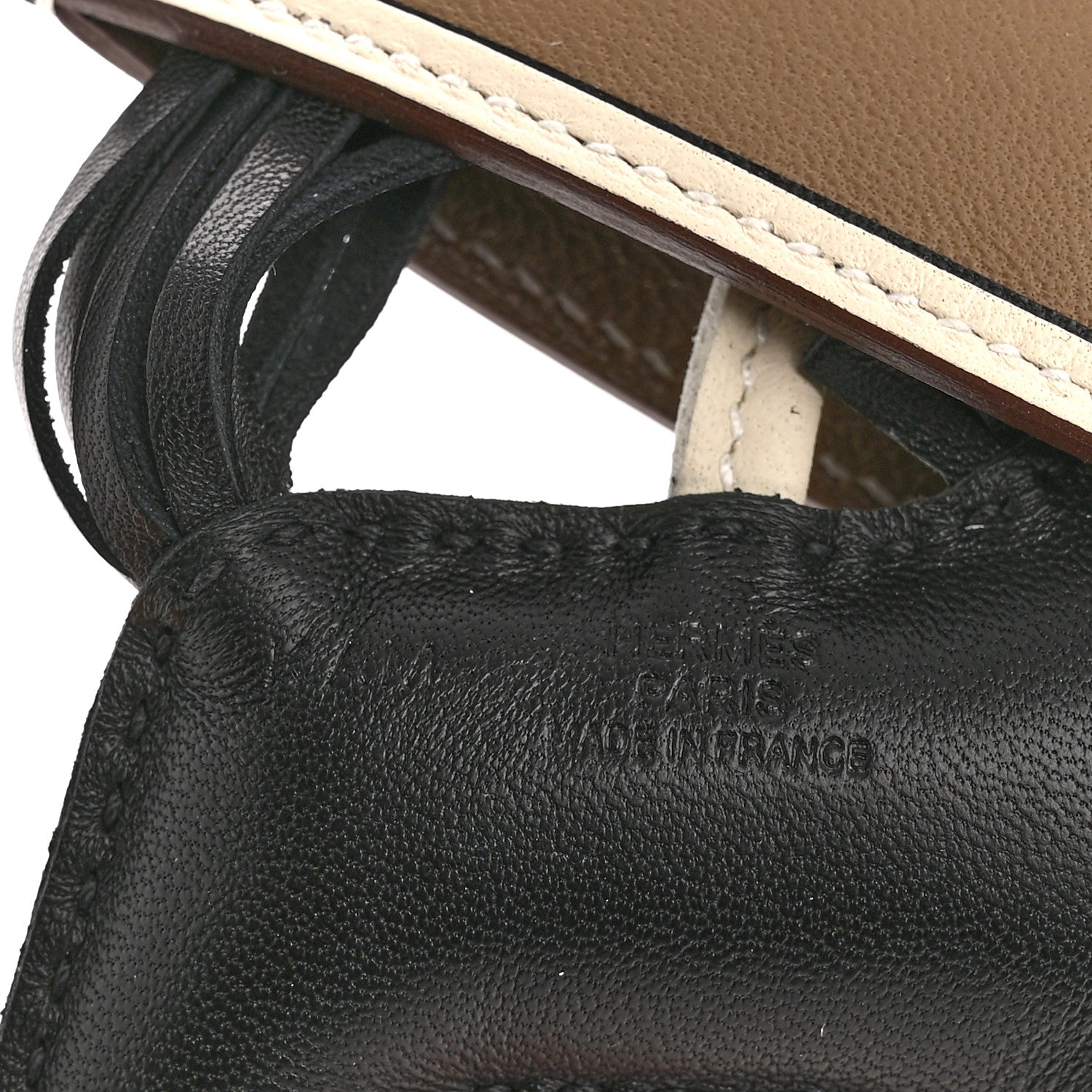 Hermes Milo Lambskin Grigri Rodeo Robeo Coeur Bag Charm PM Black Craie Etoupe 3 of 4