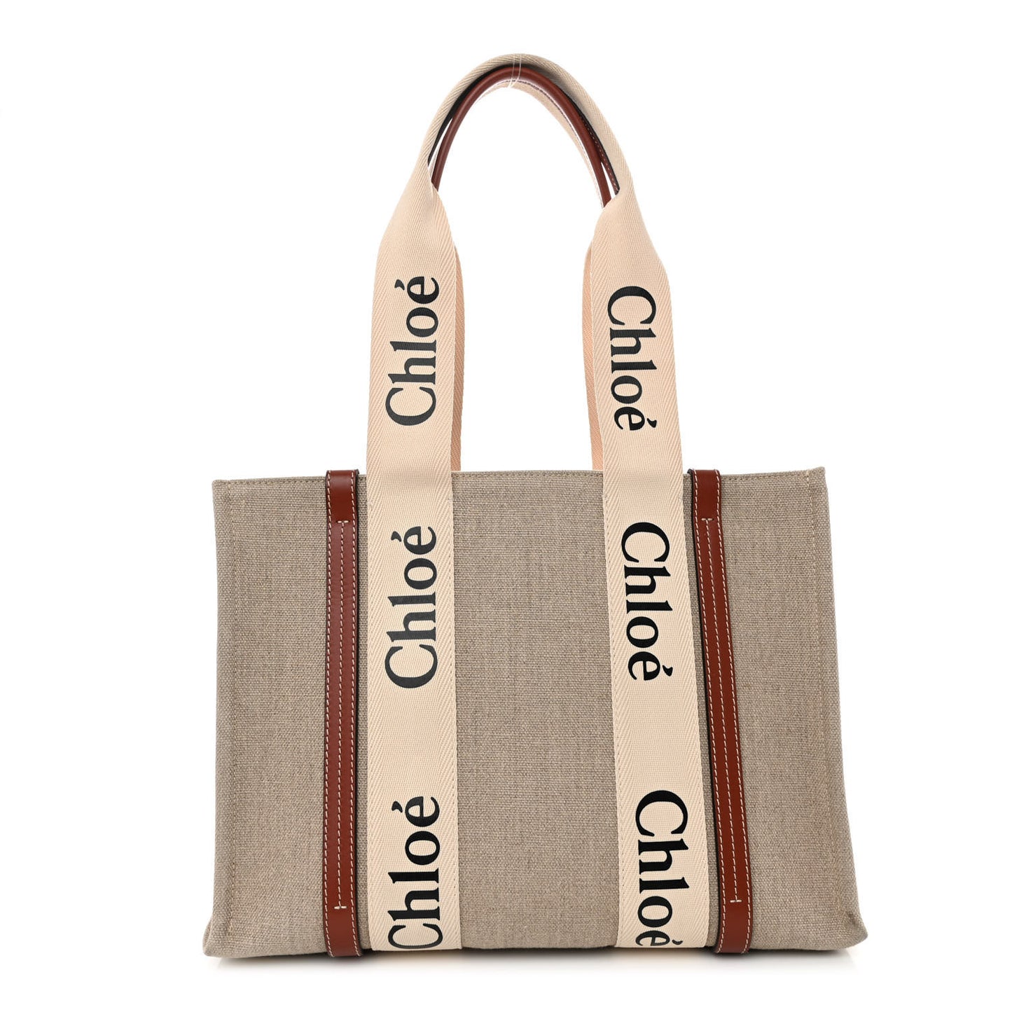 Cotton Calfskin Medium Woody Ribbon Tote White Brown