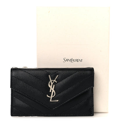 Saint Laurent Grain De Poudre Matelasse Chevron Monogram Compact Wallet Black 7 of 7