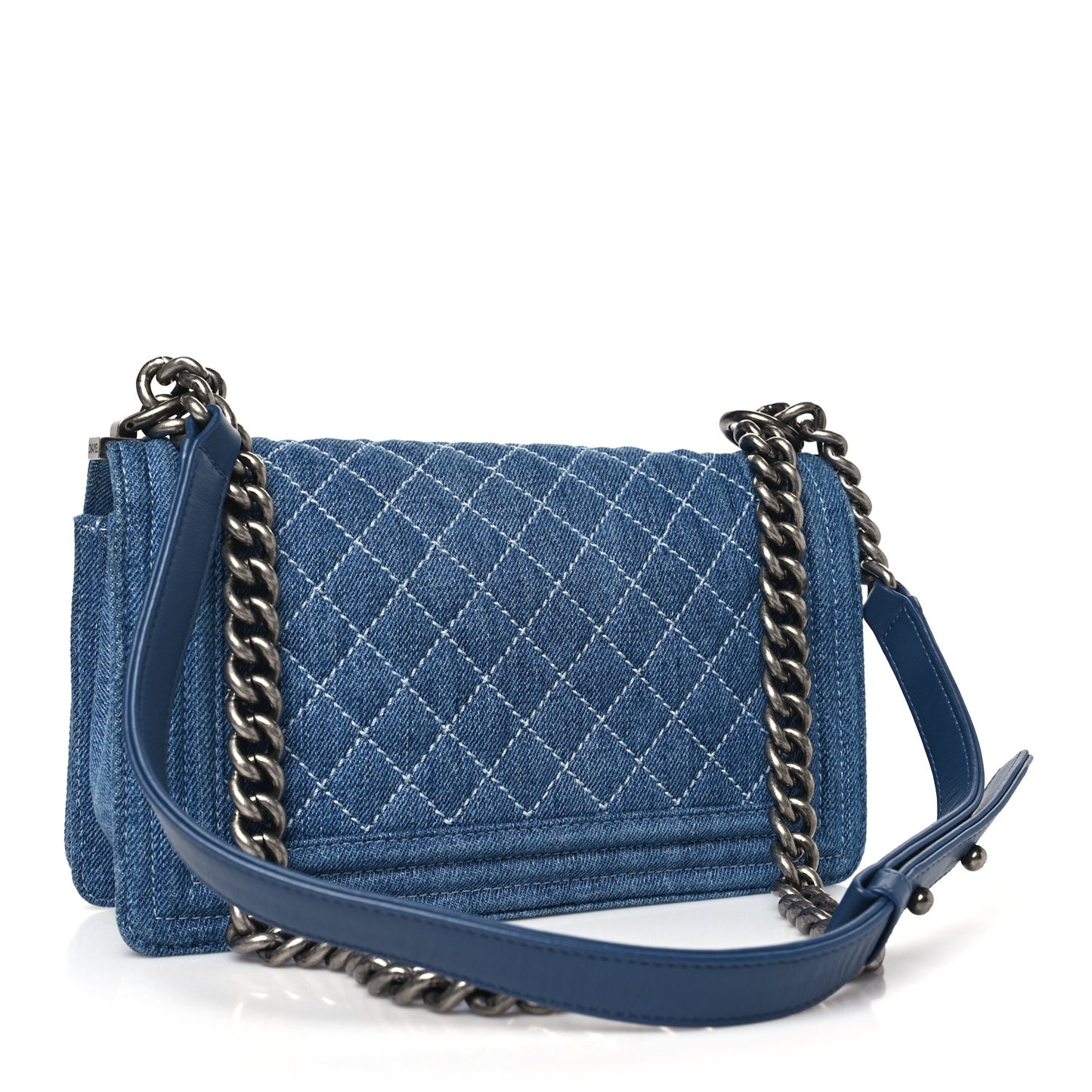 Denim Quilted Medium Boy Flap Blue