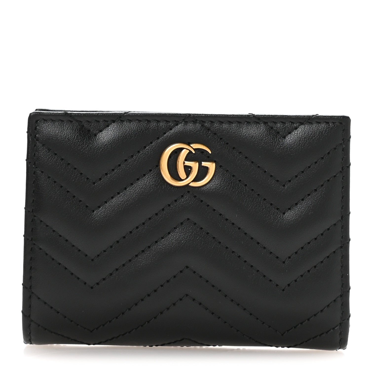 Gucci Calfskin Matelasse GG Marmont Card Case Wallet Black 1 of 7