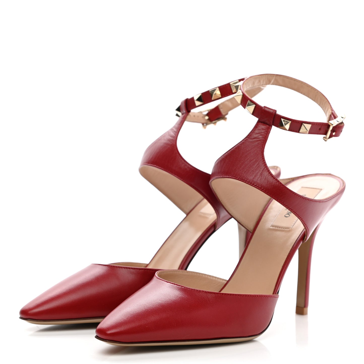 Nappa Rockstud Strap Pumps 38.5 Red
