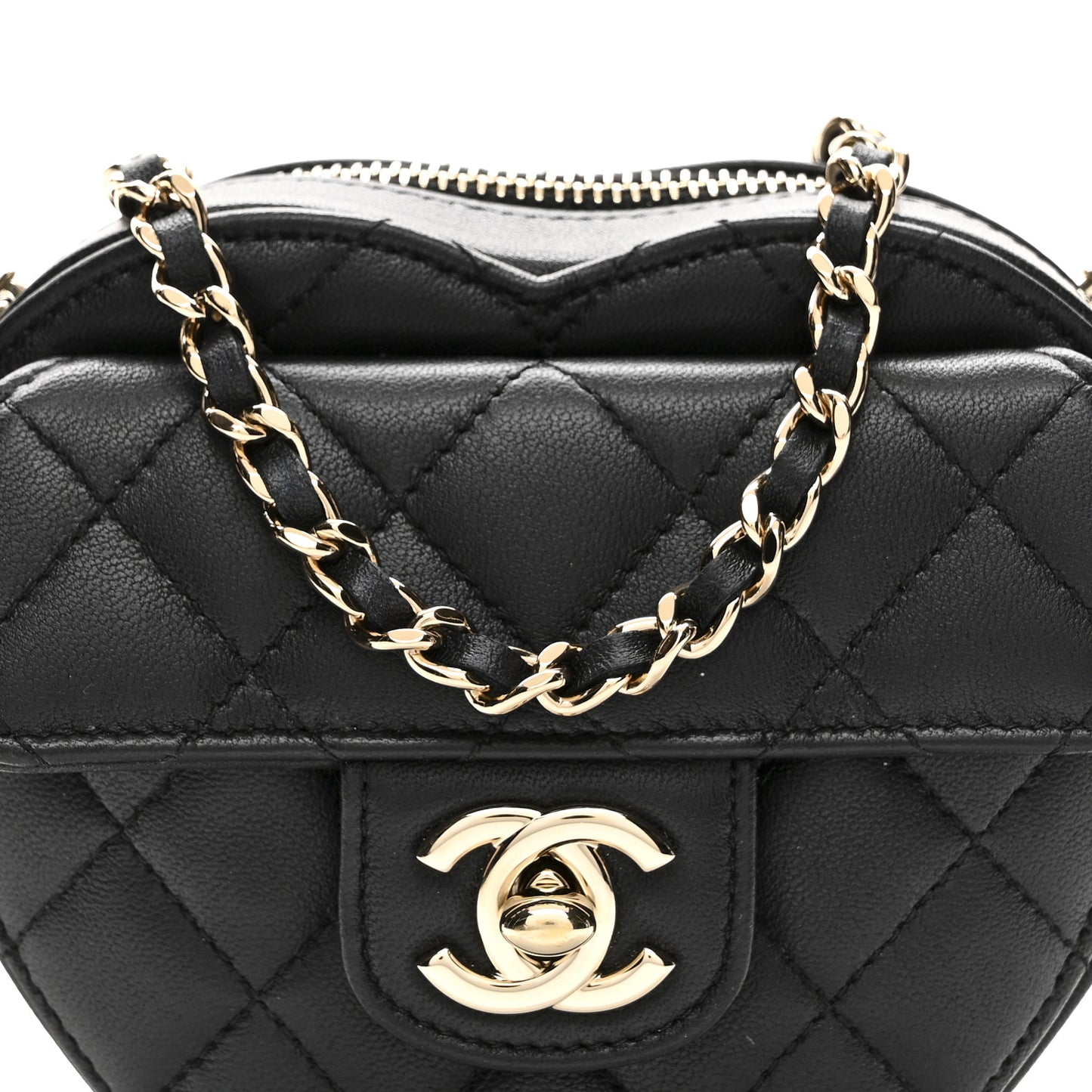 Lambskin Quilted CC In Love Heart Clutch With Chain Black
