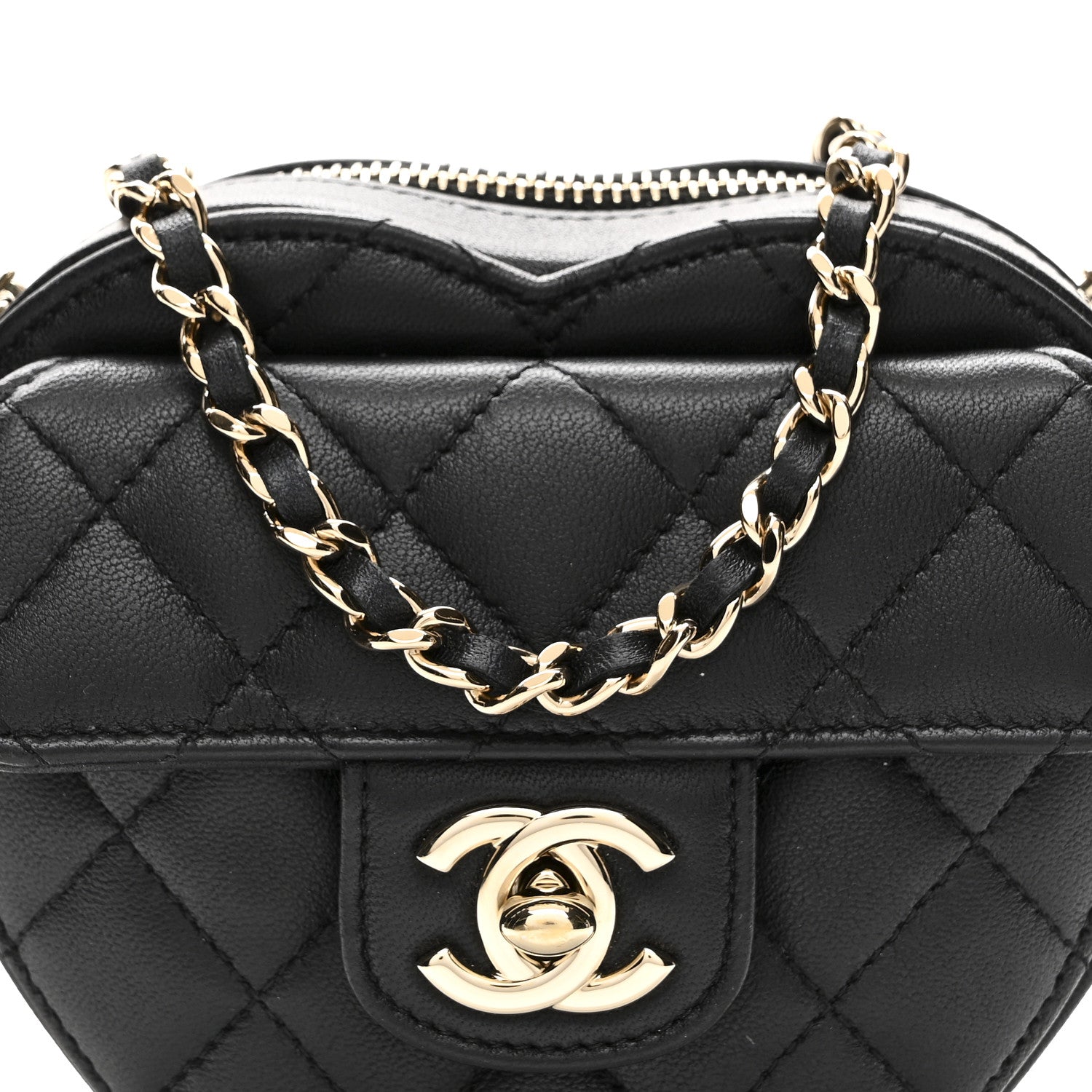 Chanel Lambskin Quilted CC In Love Heart Clutch With Chain Black 8 of 10
