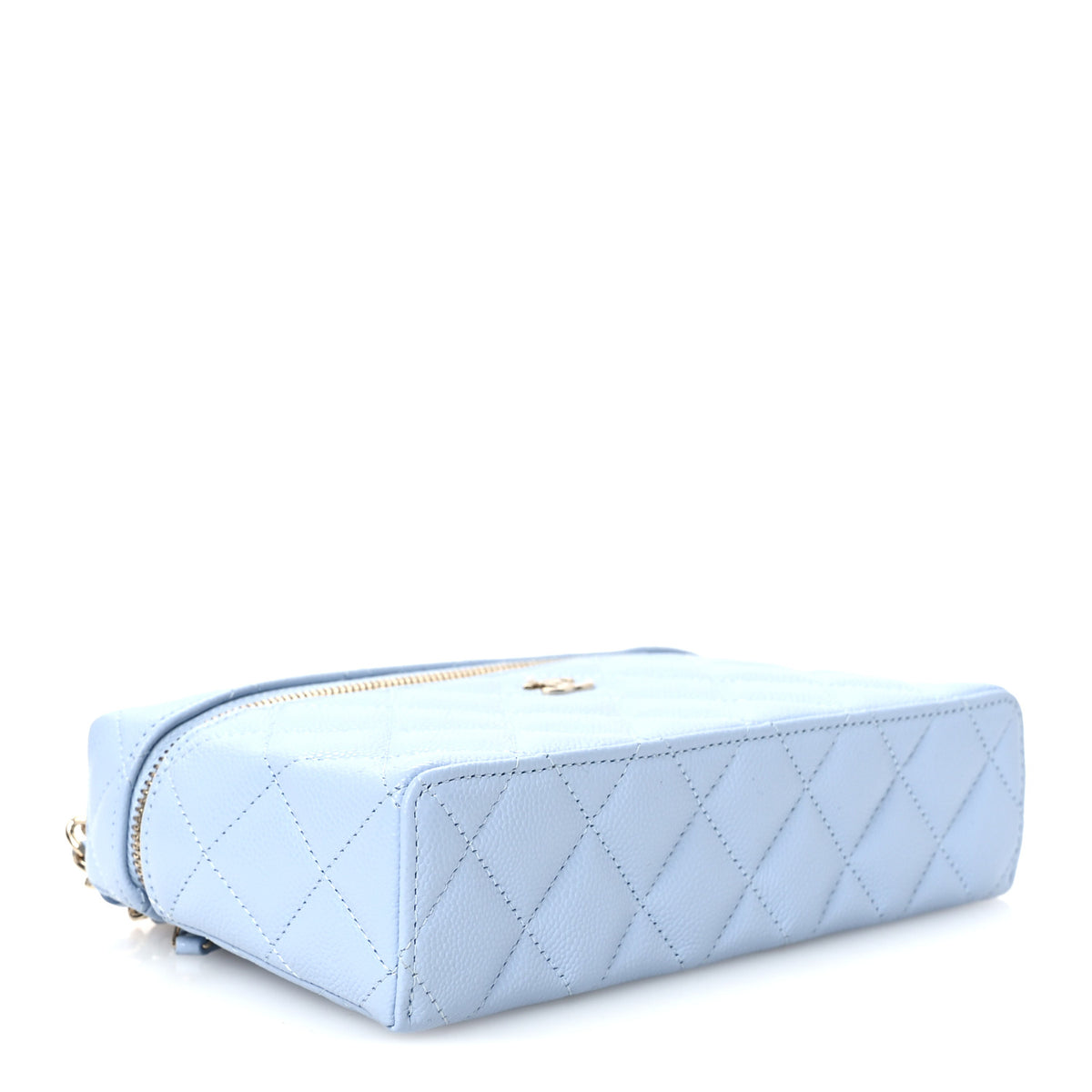 Caviar Quilted Top Handle Slim Vanity With Chain Light Blue