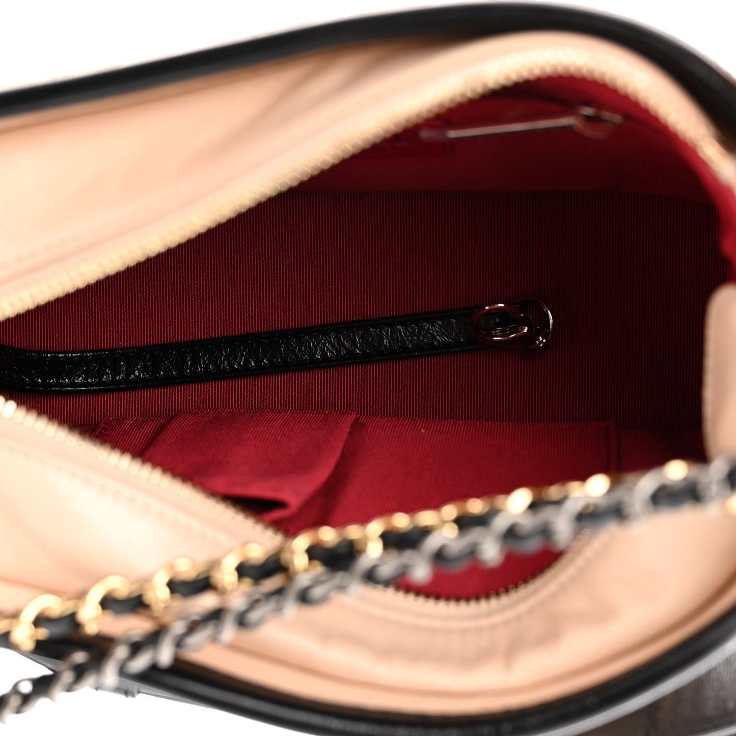 Aged Calfskin Quilted Small Gabrielle Hobo Beige Black