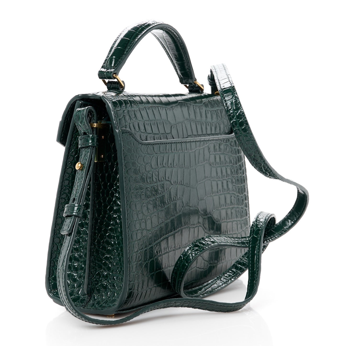 Calfskin Crocodile Embossed Mini Classic Monogram Cassandra Top Handle Dark Mint