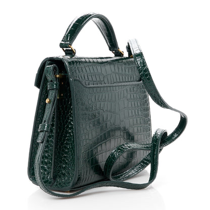 Saint Laurent Calfskin Crocodile Embossed Mini Classic Monogram Cassandra Top Handle Dark Mint 3 of 11