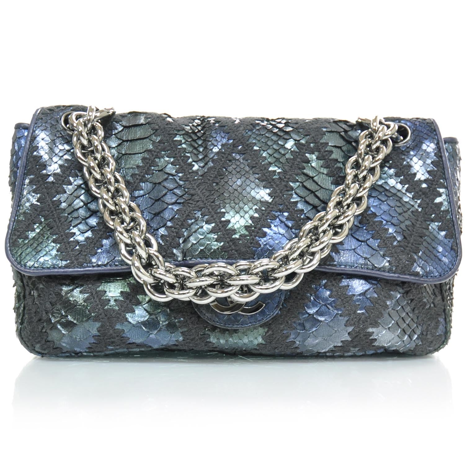 Chanel Python Crochet Stitched Jumbo Flap Blue 1 of 4