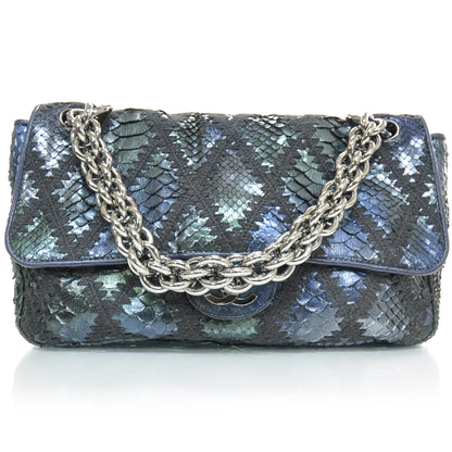 Chanel Python Crochet Stitched Jumbo Flap Blue 1 of 4