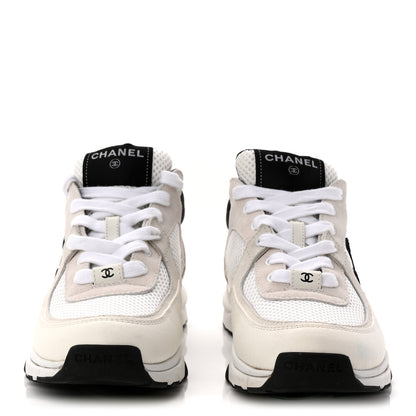 Chanel Mesh Suede Calfskin Grained Calfskin Womens CC Sneakers 37.5 White Black 2 of 11