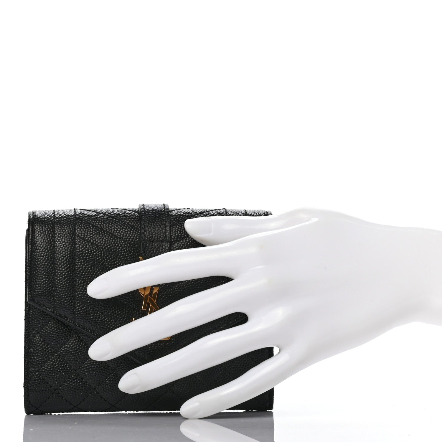 Saint Laurent Grain De Poudre Mixed Matelasse Triquilt Monogram Compact Tri Fold Wallet Black 2 of 7