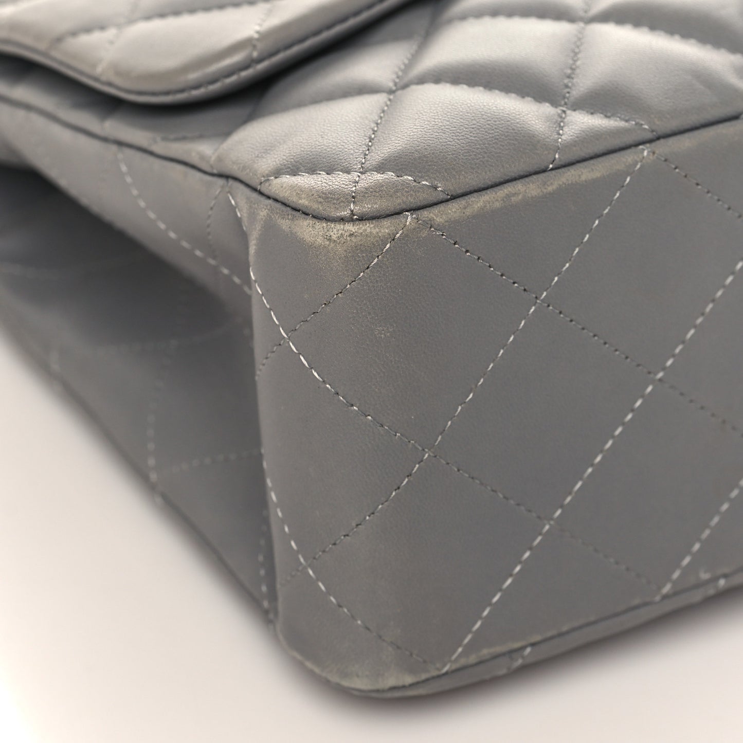 Lambskin Quilted Jumbo Single Flap Grey