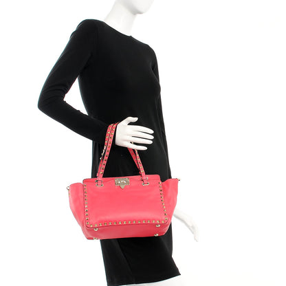 Valentino Garavani Vitello Small Rockstud Tote Raspberry 3 of 8