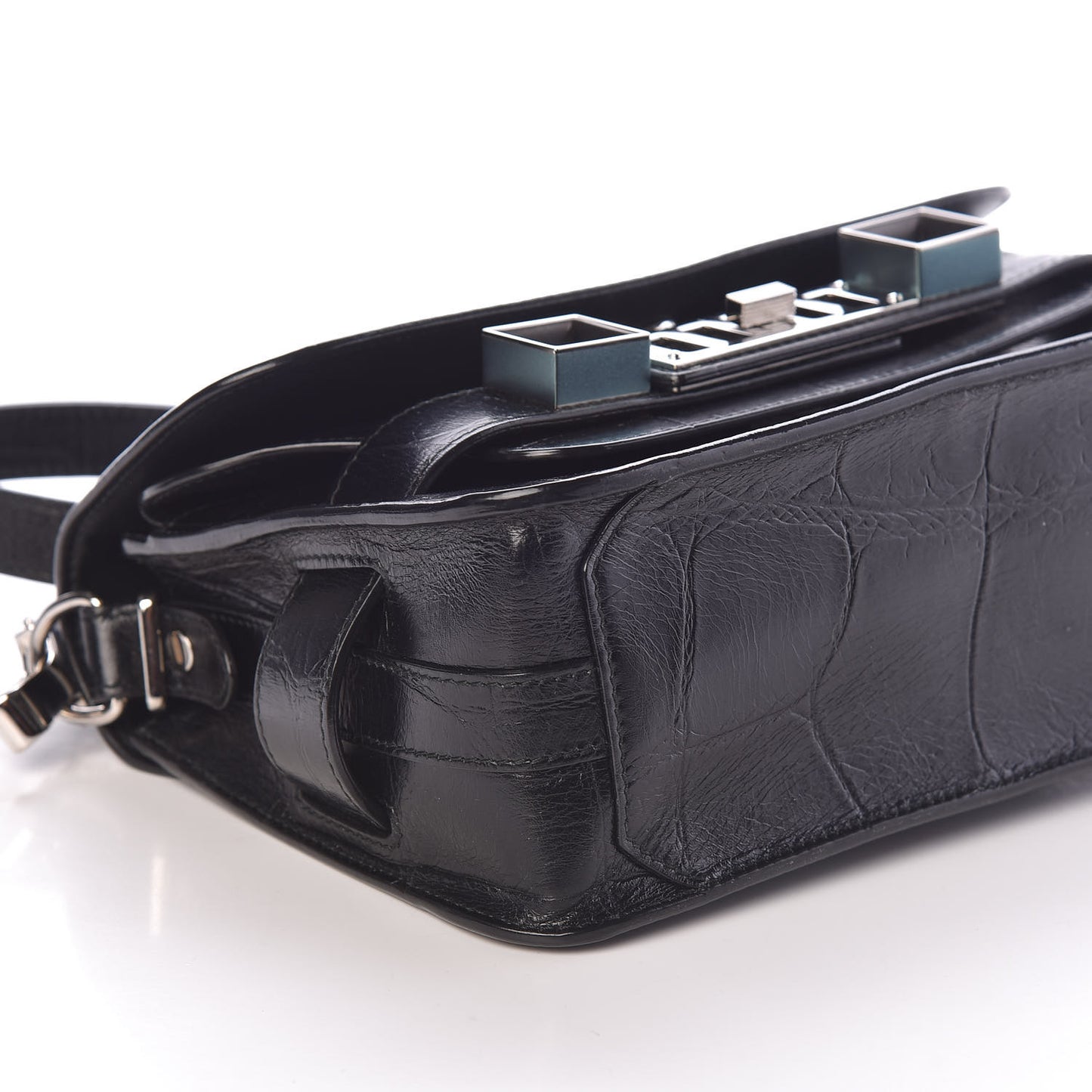 Calfskin Crocodile Embossed Mini PS11 Classic Shoulder Bag Black