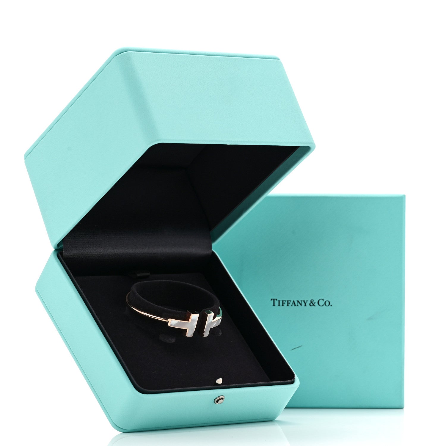Tiffany 18K Rose Gold Mother of Pearl Wide T Wire Bracelet 1782899