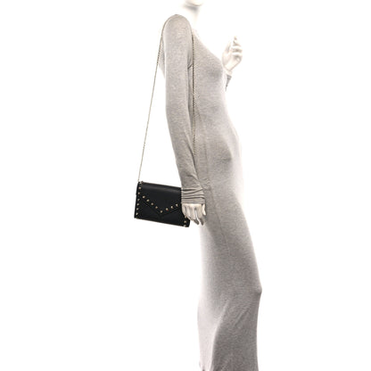 Valentino Garavani Pebbled Calfskin Rockstud Envelope Wallet on Chain Black 2 of 9
