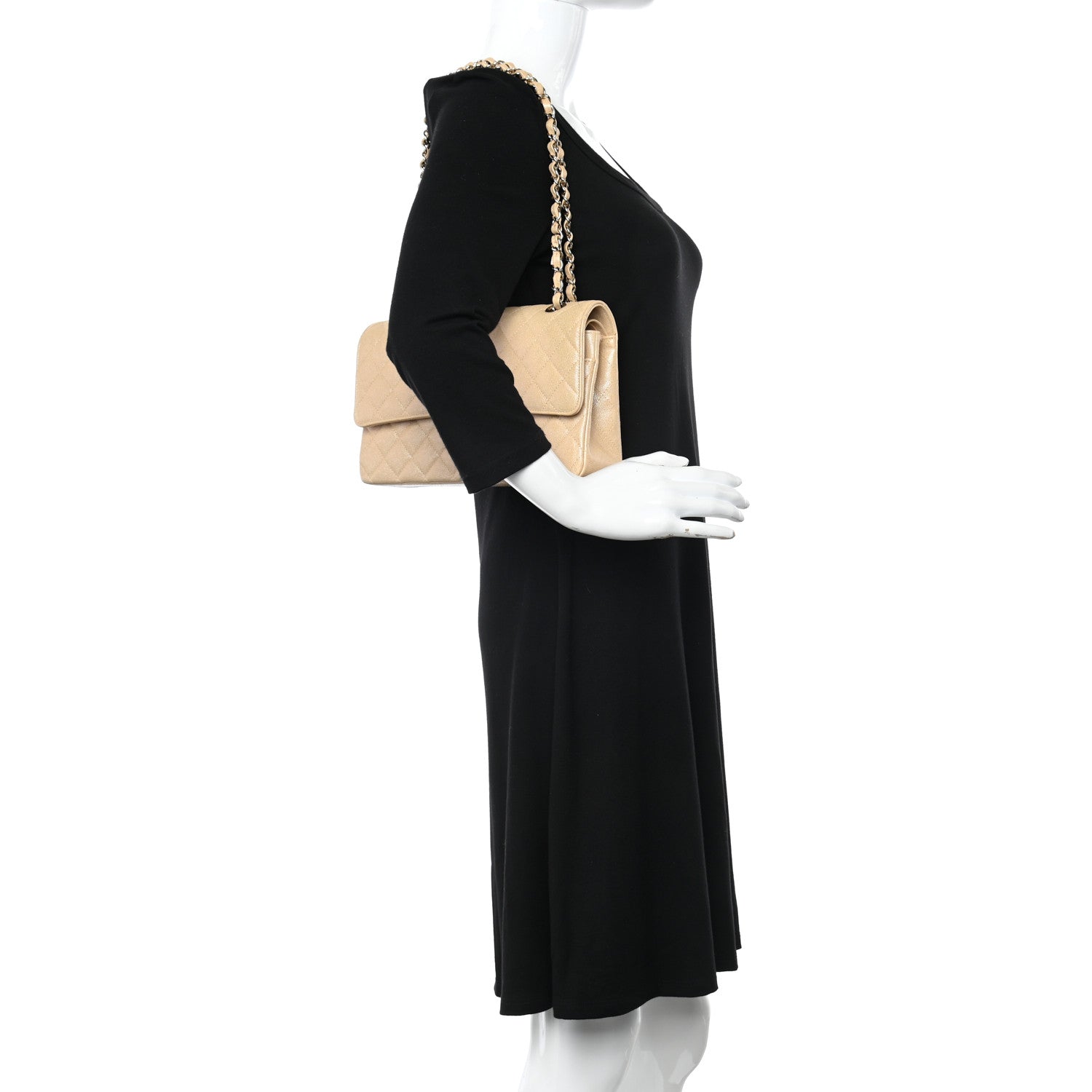 Chanel Iridescent Caviar Quilted Medium Double Flap Beige 2 of 11