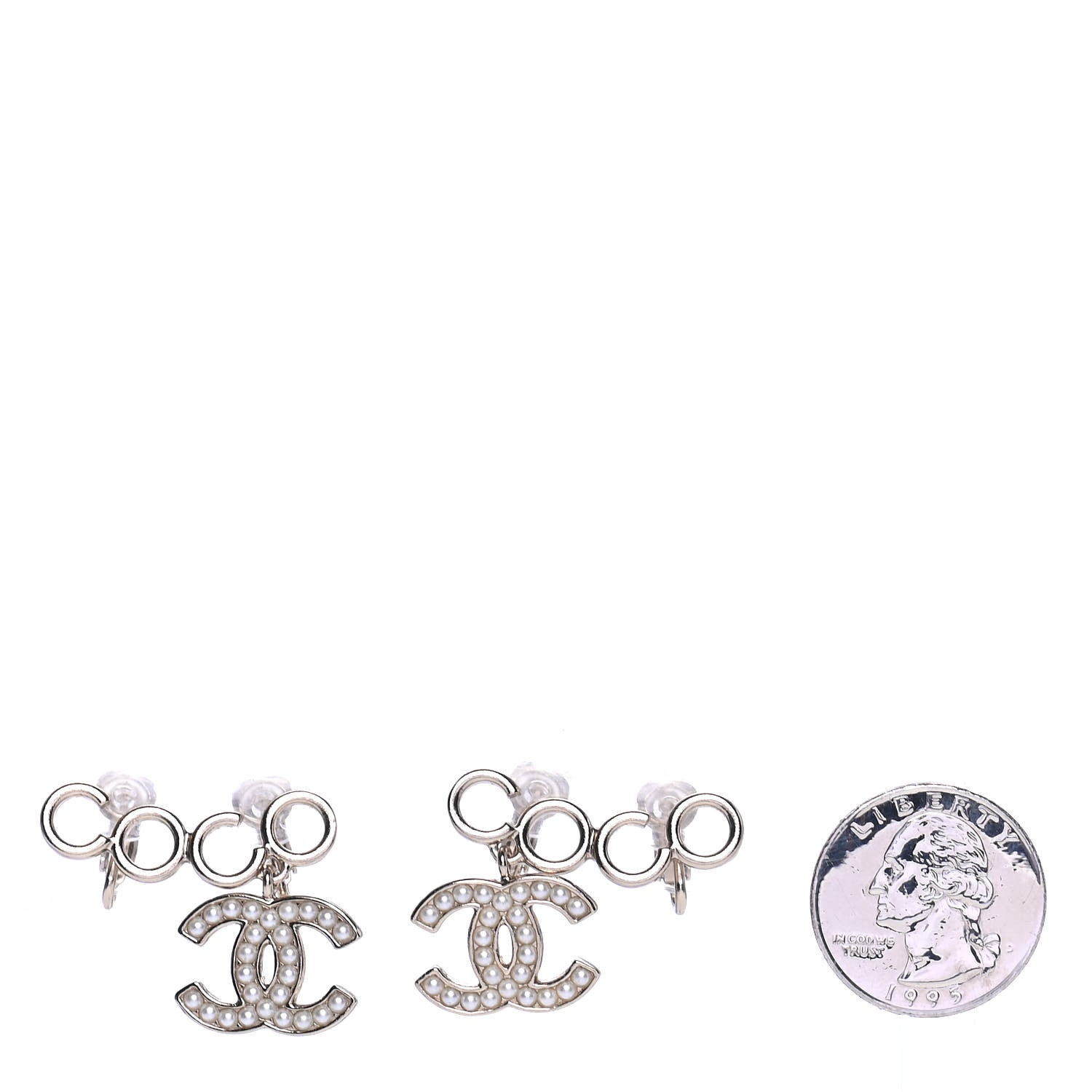 Chanel Metal Pearl CC Coco Climber Clip On Earrings Gold 2 of 4