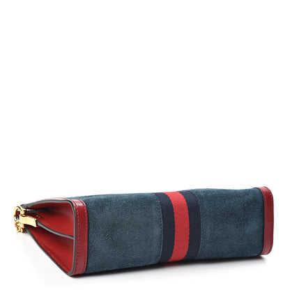 Gucci Suede Calfskin Web Small Ophidia Chain Shoulder Bag New Blue Romantic Cherry 3 of 9