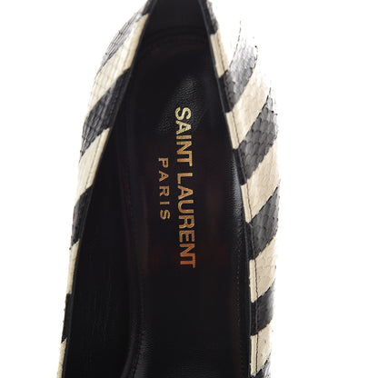 Saint Laurent Elaphe Snakeskin Striped Kiki Kitten Heel Pumps 38.5 Black Off White 5 of 8