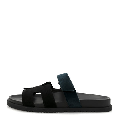 Hermes Velvet Womens Chypre Sandals 41 Black Vert Mousse 1 of 9