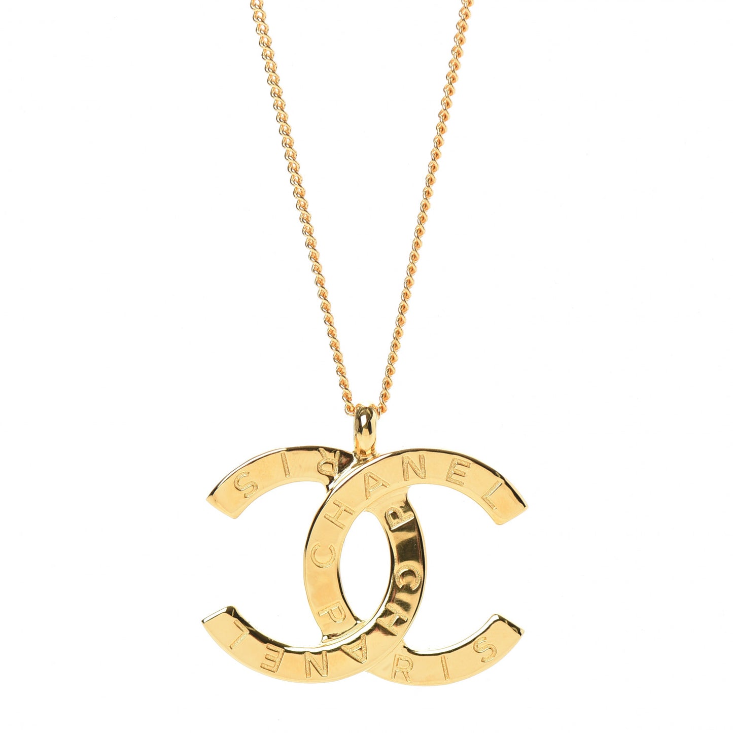 Metal CC Paris Button Necklace Gold