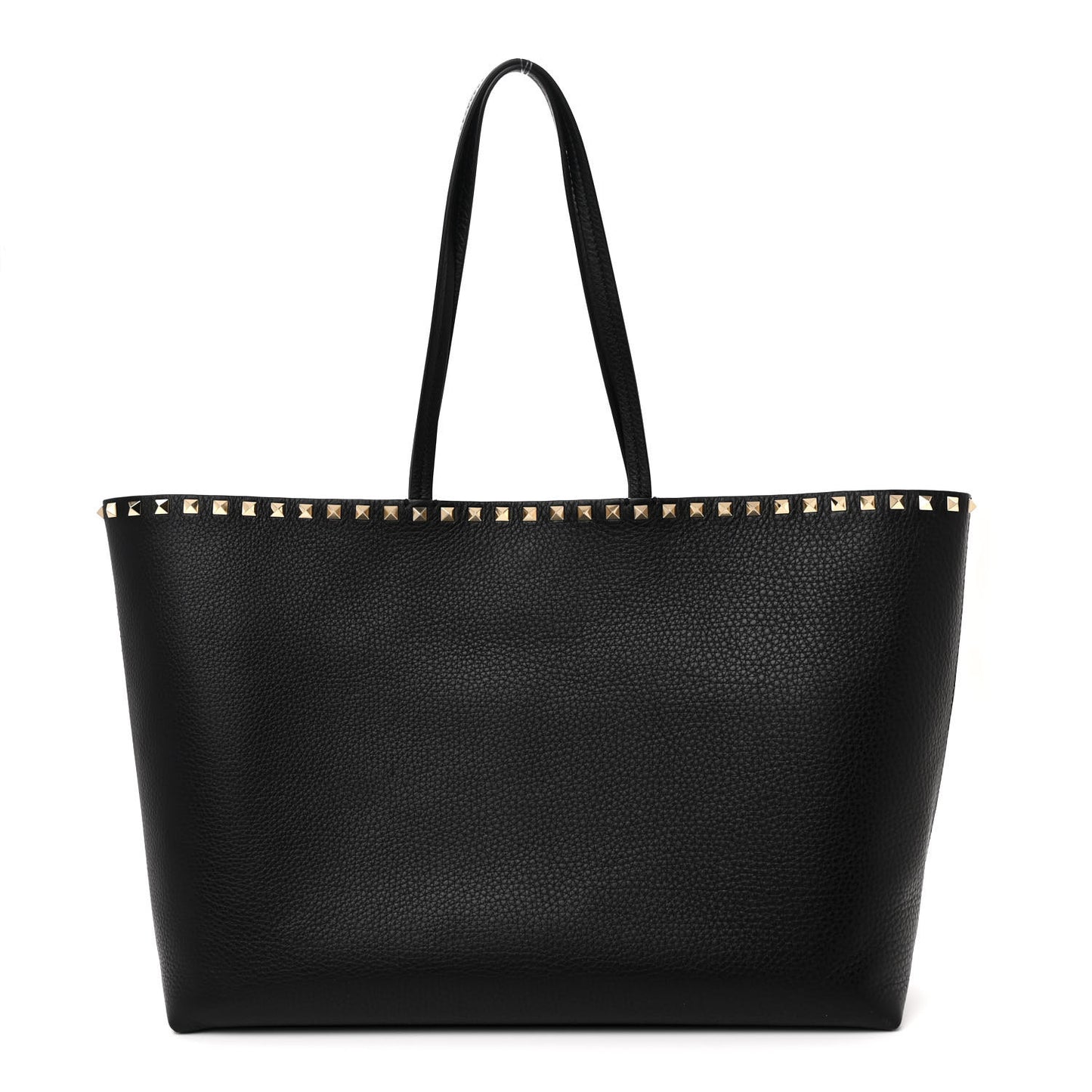Grained Calfskin Rockstud Shoulder Tote Black