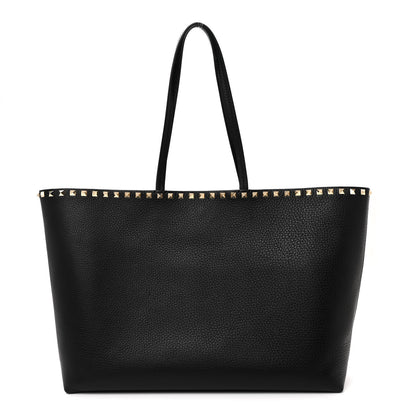 Valentino Garavani Grained Calfskin Rockstud Shoulder Tote Black 1 of 10