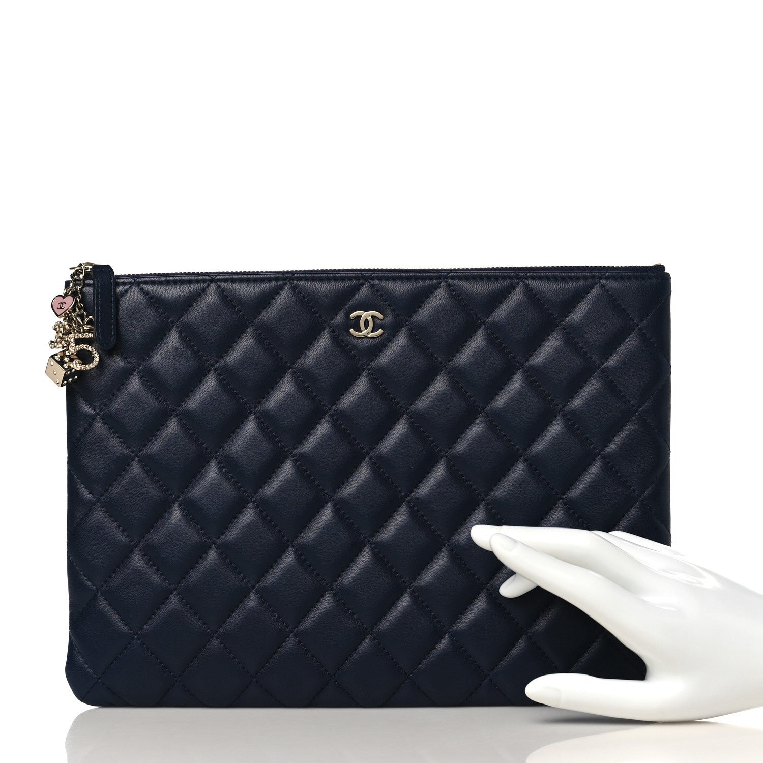 Chanel Lambskin Quilted Medium Casino Beauty CC Cosmetic Case Navy 2 of 8
