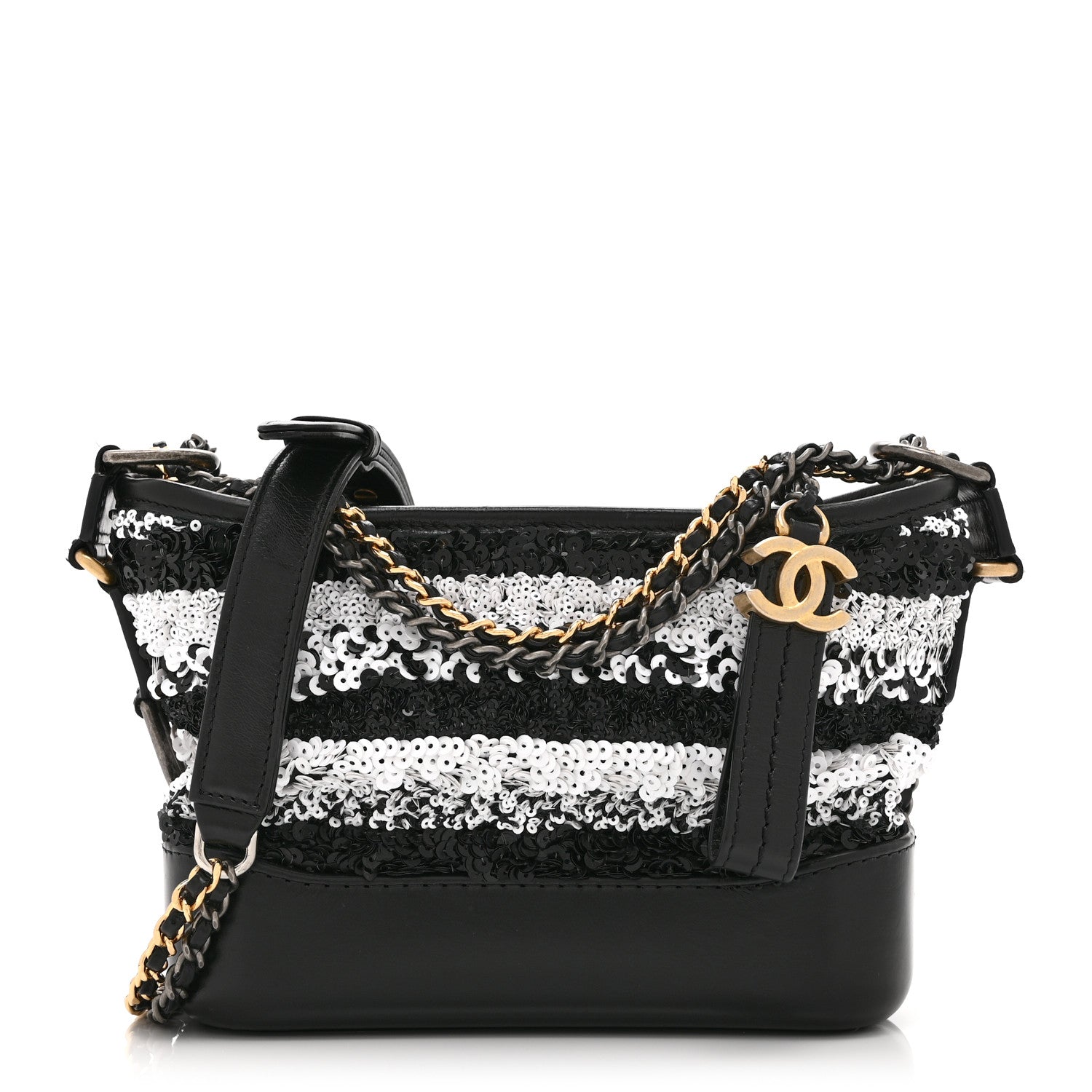Chanel Sequin Calfskin Small Gabrielle Hobo Black White 1 of 10