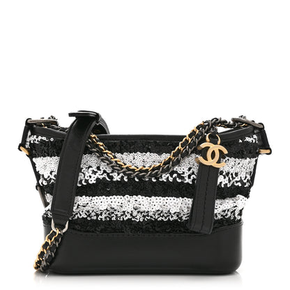 Chanel Sequin Calfskin Small Gabrielle Hobo Black White 1 of 10